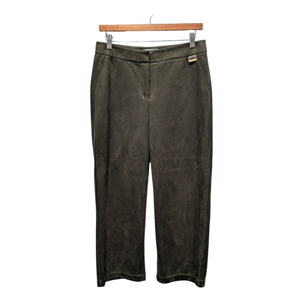 Marc New York Andrew Marc Olive Green Vegan Suede High Waist Capri Pants, 4